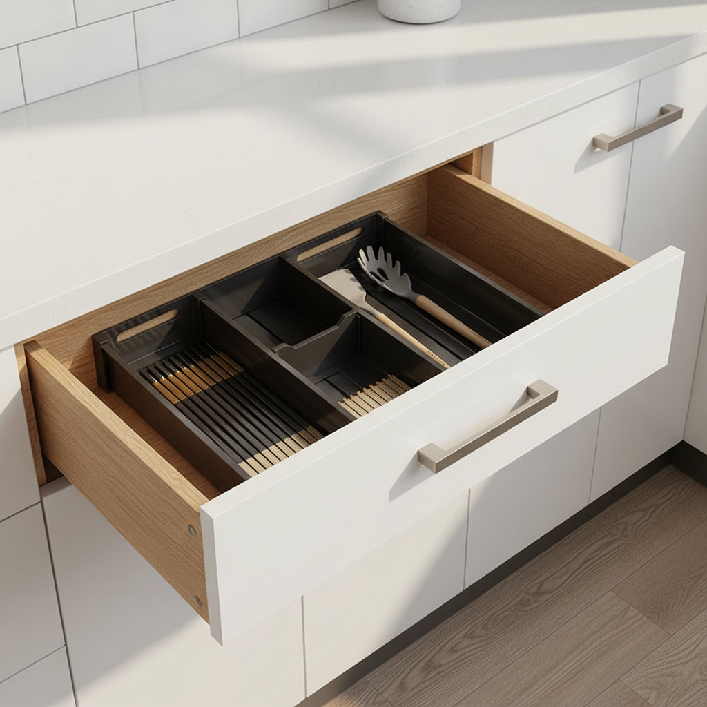 Bac slim 46x10 tiroir chĂȘne spatule baguettes