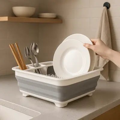 egouttoir vaisselle pliable élégant et discret sur plan de travail