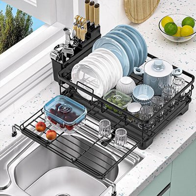 egouttoir vaisselle premium 2-niveaux grande capacite assiettes bols