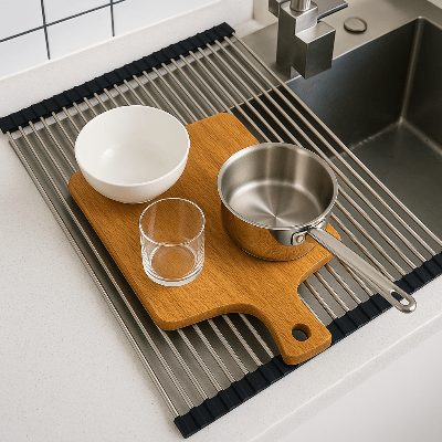 egouttoir vaisselle sur évier grille rangement pratique et discret