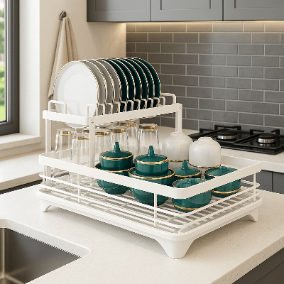 egouttoir vaisselle gain de place blanc avec design ingénieux pour cuisine moderne
