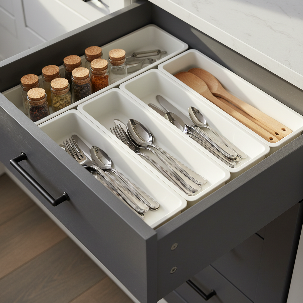 Organisateur tiroir cuisine gris anthracite zoomé