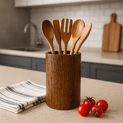 pot à ustensiles cuisine en bois naturel et durable