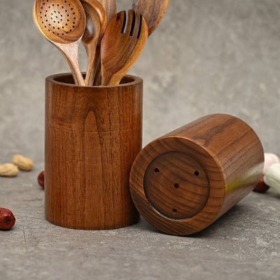 pot à ustensiles cuisine en bois design rond et épuré