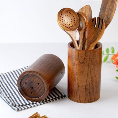 pot à ustensiles cuisine en bois avec grande capacité