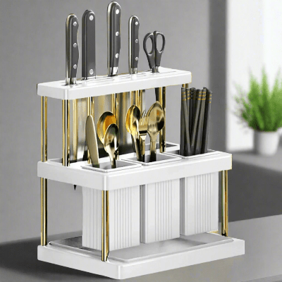 range couvert astucieux blanc avec design compact pour gagner de la place sur le comptoir