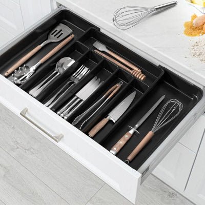 range couvert tiroir extensible noir organisation sur mesure