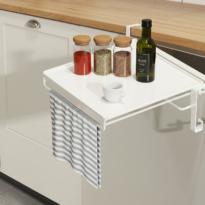 rangement cuisine étagère blanche sans perçage stable pour bol et torchon au quotidien