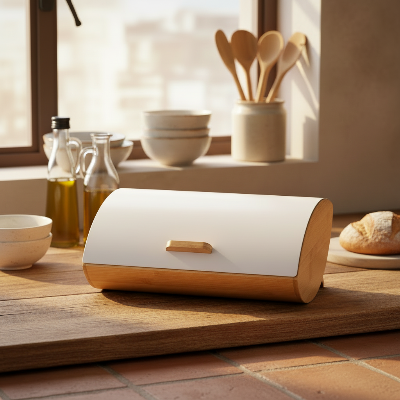 boite a pain design en bambou couvercle blanc élégant lumière naturelle