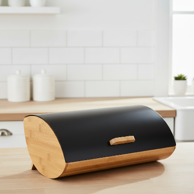 boite a pain design en bambou couvercle noir moderne comptoir bois