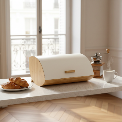 boite a pain design en bambou style parisien croissants café élégant
