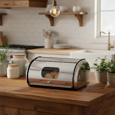 boite a pain en acier inoxydable au design epure et moderne