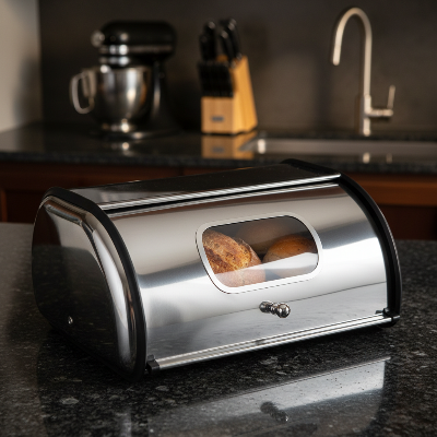 boite a pain en acier inoxydable élégante pour une cuisine bien organisée