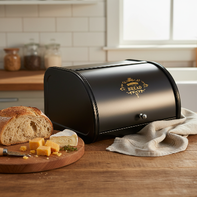 boite a pain noir en métal pratique et décorative