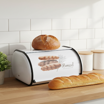 boite a pain vintage blanche avec pain frais dessus cuisine