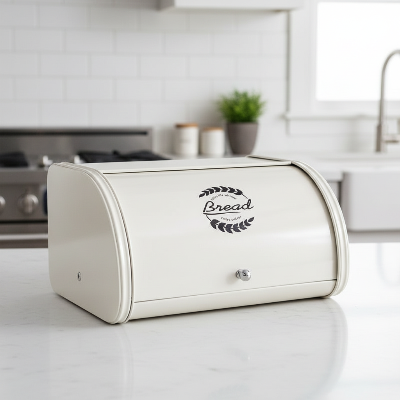 boite a pains en fer galvanisé blanche couvercle roulant cuisine moderne