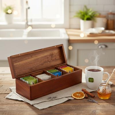boite a the bois ouverte pour accéder à vos sachets en un instant