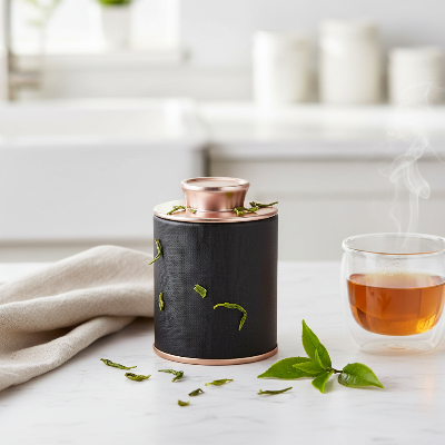 boite à thé en métal noire pour garder vos feuilles fraîches et parfumées 