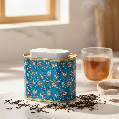 boite a thé en vrac bleue florale pour une conservation optimale