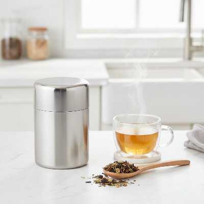: boite a the rangement en inox révèle chaque infusion avec style
