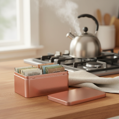 boite a the bois métallique rose gold pour accéder facilement à vos sachets