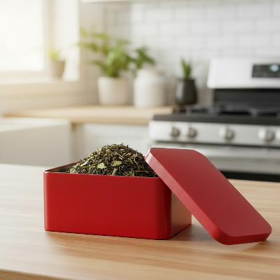 boite a the bois métallique rouge pour organiser vos feuilles avec style