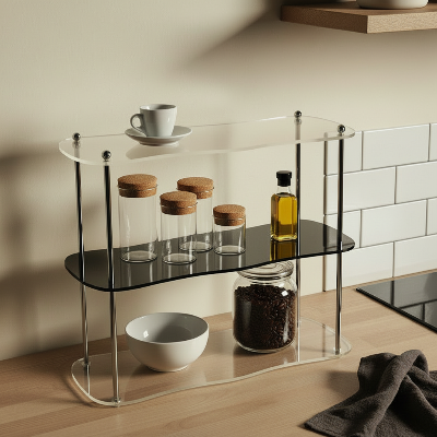 deco etagere cuisine transparente tablette noire transparnt bocaux liège accessibles sans fouiller 