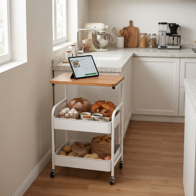  desserte a roulette 30 cm blanche tablette cuisine aliments organisés accessibles