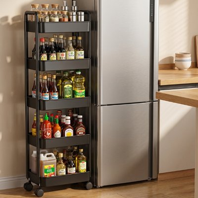 desserte a roulette noire 5 étages haute - rangement conserves provisions et condiments cuisine