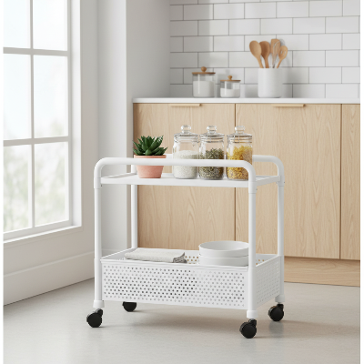 desserte à roulettes cuisine deux niveaux avec poignée pour déplacer facilement vos essentiels