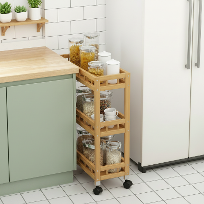 desserte bambou 18cm quatre niveaux bocaux épices compact rangement malin