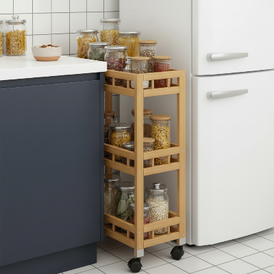 desserte bambou 18cm étroite trois niveaux ustensiles espace optimisé