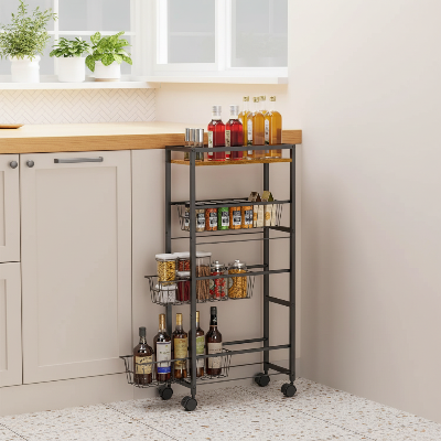 desserte conception coulissante quatre niveaux meubles gris bouteilles bocaux grande capacité