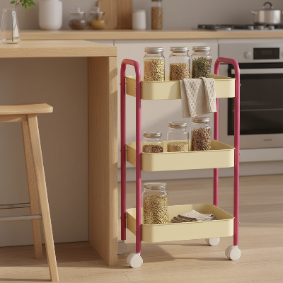 desserte cuisine chariot 3 niveaux crème fuchsia îlot céréales rangement intuitif