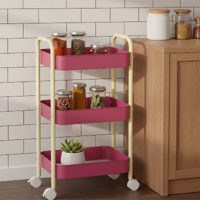 desserte cuisine chariot 3 niveaux fuchsia crème épices plante sobre et solide