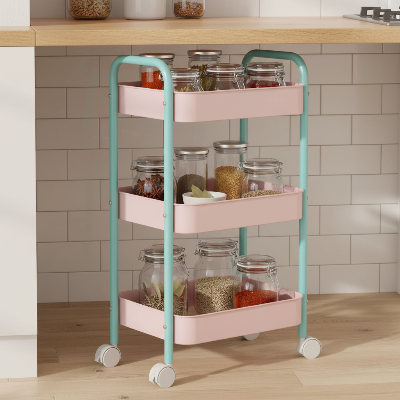 desserte cuisine chariot 3 niveaux rose menthe bocaux hermétiques gain de place