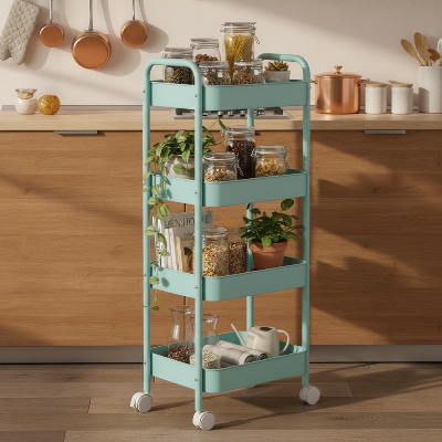 desserte de cuisine 4 étages compacte bleue solution durable pour cuisine organisée