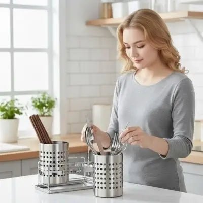 égouttoir pot inox pour cuisine ordonnée et ustensiles secs