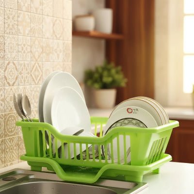 egouttoir vaisselle en plastique avec système d’évacuation pour séchage parfait