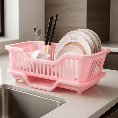 egouttoir vaisselle en plastique rose compact idéal pour petite cuisine