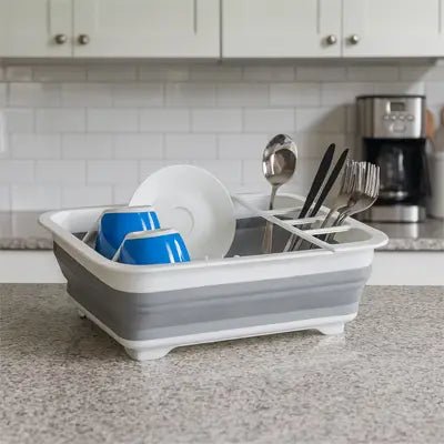 egouttoir vaisselle pliable design moderne gris et blanc