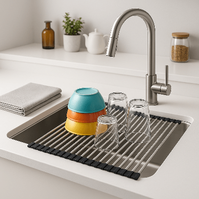egouttoir vaisselle sur évier grille pratique pour le sechage rapide