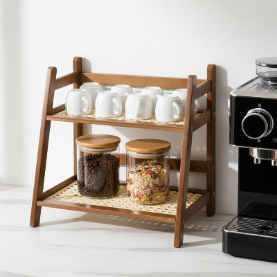 etagere bois cuisine bambou marron compacte pour gagner de la place sur le plan de travail