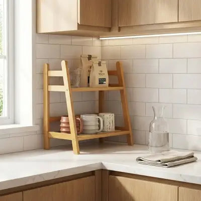 etagere bois cuisine bambou rangement pratique à deux niveaux