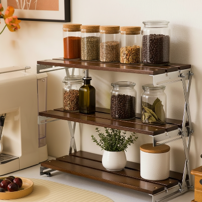 etagere cuisine 3 niveaux épices et bocaux toujours visibles et à portée 