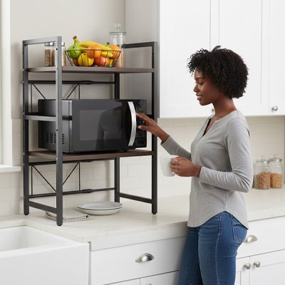etagere cuisine ajustable modulable en acier au carbone pour rangement micro onde et ustensiles