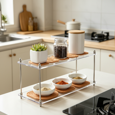  etagere cuisine moderne 2 niveaux pour bocaux et plantes sans encombrer le plan de travail
