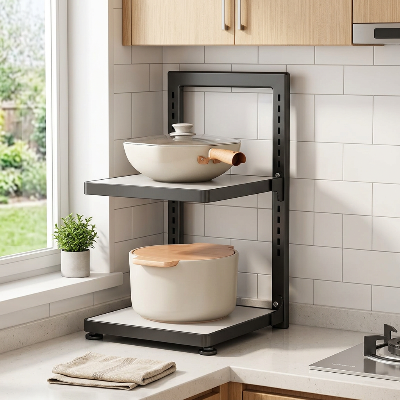  etagere cuisine modulo noire deux niveaux pour désencombrer