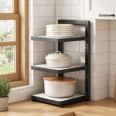 etagere cuisine modulo noire trois niveaux pour séparer les ustensiles