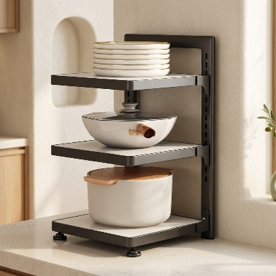 etagere cuisine modulo noire trois niveaux pour optimiser le rangement